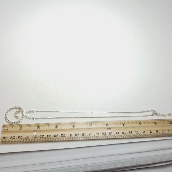 Vintage Circular Rhinestone Pendant Necklace, Silver Tone Chain, Sparkle - Picture 5 of 6